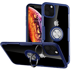 Silicone Transparent Mirror Frame Case 360 Degrees with Magnetic Finger Ring Stand M02 for Apple iPhone 11 Pro Blue