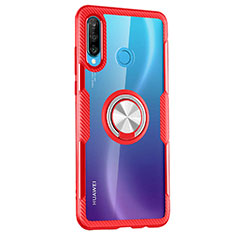 Silicone Transparent Mirror Frame Case 360 Degrees with Magnetic Finger Ring Stand Z01 for Huawei Nova 4e Red