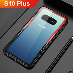 Silicone Transparent Mirror Frame Case Cover A01 for Samsung Galaxy S10 Plus Red