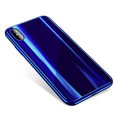 Silicone Transparent Mirror Frame Case Cover for Apple iPhone Xs Blue