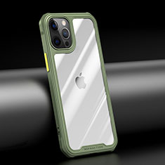 Silicone Transparent Mirror Frame Case Cover M04 for Apple iPhone 12 Pro Max Green