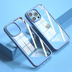 Silicone Transparent Mirror Frame Case Cover M04 for Apple iPhone 14 Pro Blue