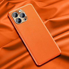 Soft Luxury Leather Snap On Case Cover A01 for Apple iPhone 15 Pro Max Orange