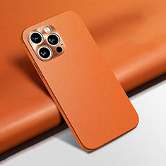 Soft Luxury Leather Snap On Case Cover A02 for Apple iPhone 14 Pro Orange