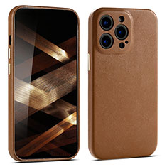 Soft Luxury Leather Snap On Case Cover A06 for Apple iPhone 14 Pro Brown