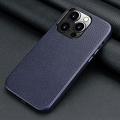 Soft Luxury Leather Snap On Case Cover A09 for Apple iPhone 15 Pro Blue