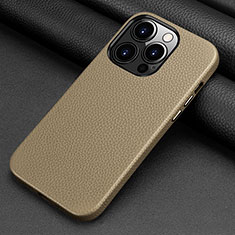 Soft Luxury Leather Snap On Case Cover A09 for Apple iPhone 15 Pro Gray