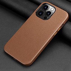 Soft Luxury Leather Snap On Case Cover A13 for Apple iPhone 14 Pro Brown