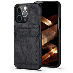 Soft Luxury Leather Snap On Case Cover A14 for Apple iPhone 15 Pro Black