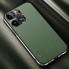 Soft Luxury Leather Snap On Case Cover AT2 for Apple iPhone 14 Pro Max Green