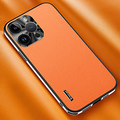 Soft Luxury Leather Snap On Case Cover AT2 for Apple iPhone 15 Pro Max Orange