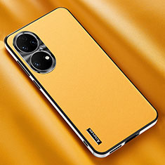 Soft Luxury Leather Snap On Case Cover AT2 for Huawei P50 Pro Yellow