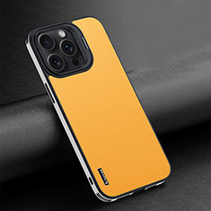 Soft Luxury Leather Snap On Case Cover AT4 for Apple iPhone 15 Pro Max Yellow