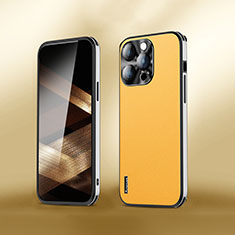 Soft Luxury Leather Snap On Case Cover AT6 for Apple iPhone 15 Pro Max Yellow