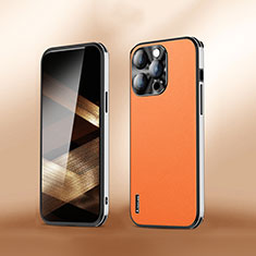 Soft Luxury Leather Snap On Case Cover AT6 for Apple iPhone 15 Pro Orange