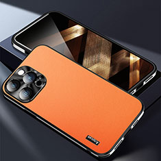 Soft Luxury Leather Snap On Case Cover AT7 for Apple iPhone 15 Pro Max Orange