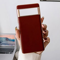 Soft Luxury Leather Snap On Case Cover B01H for Google Pixel 6a 5G Red