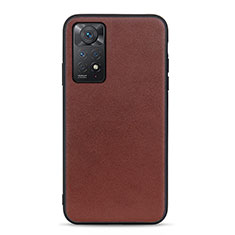 Soft Luxury Leather Snap On Case Cover B01H for Xiaomi Redmi Note 11 Pro 4G Brown