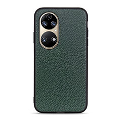 Soft Luxury Leather Snap On Case Cover B02H for Huawei P50 Green