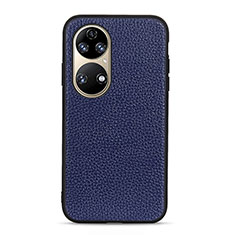 Soft Luxury Leather Snap On Case Cover B02H for Huawei P50 Pro Blue