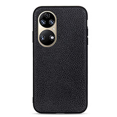 Soft Luxury Leather Snap On Case Cover B02H for Huawei P50e Black