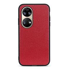 Soft Luxury Leather Snap On Case Cover B02H for Huawei P50e Red