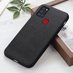 Soft Luxury Leather Snap On Case Cover B02H for Samsung Galaxy A21s Black
