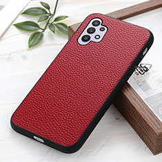 Soft Luxury Leather Snap On Case Cover B02H for Samsung Galaxy A32 5G Red