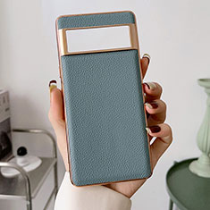 Soft Luxury Leather Snap On Case Cover B03H for Google Pixel 6a 5G Mint Blue