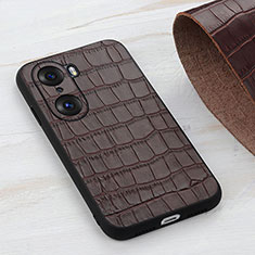 Soft Luxury Leather Snap On Case Cover B04H for Huawei Honor 60 Pro 5G Brown