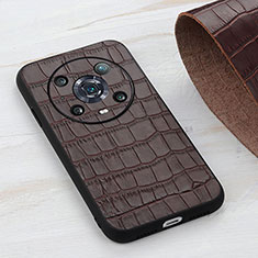 Soft Luxury Leather Snap On Case Cover B04H for Huawei Honor Magic4 Pro 5G Brown