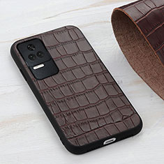 Soft Luxury Leather Snap On Case Cover B04H for Xiaomi Redmi K40S 5G Brown