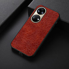 Soft Luxury Leather Snap On Case Cover B05H for Huawei P50 Brown