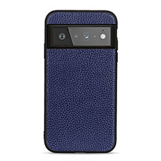 Soft Luxury Leather Snap On Case Cover B06H for Google Pixel 6 Pro 5G Blue