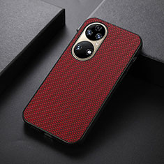 Soft Luxury Leather Snap On Case Cover B07H for Huawei P50 Red