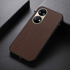 Soft Luxury Leather Snap On Case Cover B07H for Huawei P50e Brown