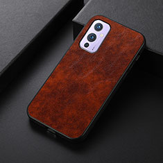 Soft Luxury Leather Snap On Case Cover B07H for OnePlus 9 5G Light Brown