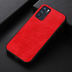 Soft Luxury Leather Snap On Case Cover B07H for Oppo Reno6 5G Red