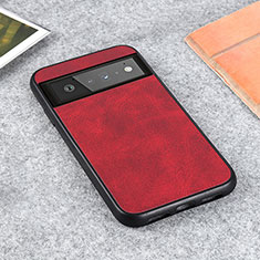 Soft Luxury Leather Snap On Case Cover B08H for Google Pixel 6 5G Red