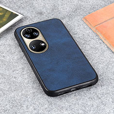 Soft Luxury Leather Snap On Case Cover B08H for Huawei P50 Blue