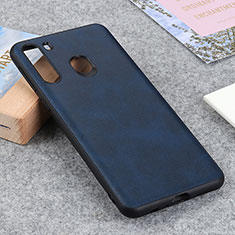 Soft Luxury Leather Snap On Case Cover B08H for Samsung Galaxy A21 Blue