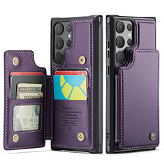 Soft Luxury Leather Snap On Case Cover C01S for Samsung Galaxy S24 Ultra 5G Purple