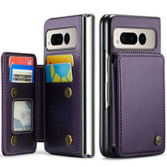 Soft Luxury Leather Snap On Case Cover C02S for Google Pixel Fold 5G Purple