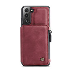 Soft Luxury Leather Snap On Case Cover C02S for Samsung Galaxy S22 Plus 5G Red