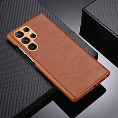 Soft Luxury Leather Snap On Case Cover C06 for Samsung Galaxy S24 Ultra 5G Brown