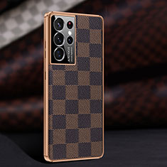 Soft Luxury Leather Snap On Case Cover C07 for Samsung Galaxy S21 Ultra 5G Brown