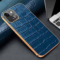 Soft Luxury Leather Snap On Case Cover for Apple iPhone 15 Plus Blue