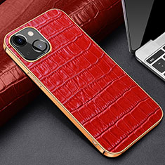 Soft Luxury Leather Snap On Case Cover for Apple iPhone 15 Red