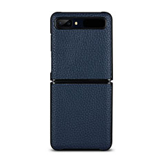 Soft Luxury Leather Snap On Case Cover for Samsung Galaxy Z Flip Blue