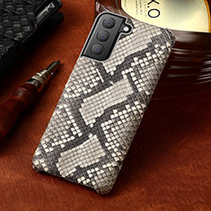 Soft Luxury Leather Snap On Case Cover HP2 for Samsung Galaxy S22 Plus 5G Gray